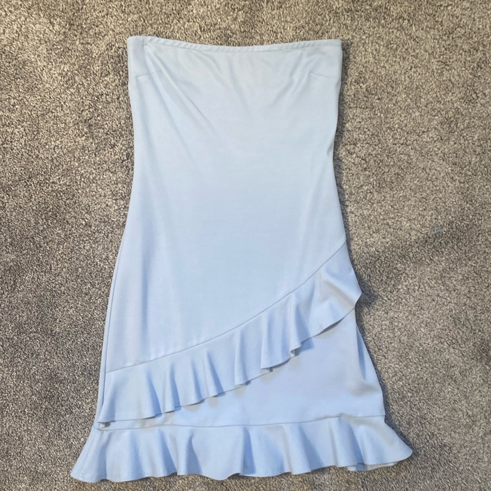 Lovers + Friends Baby Blue Ruffle Strapless Dress